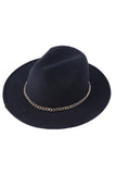 WOMEN CHAIN WIDE-BRIMMED FELT HAT FEDORA