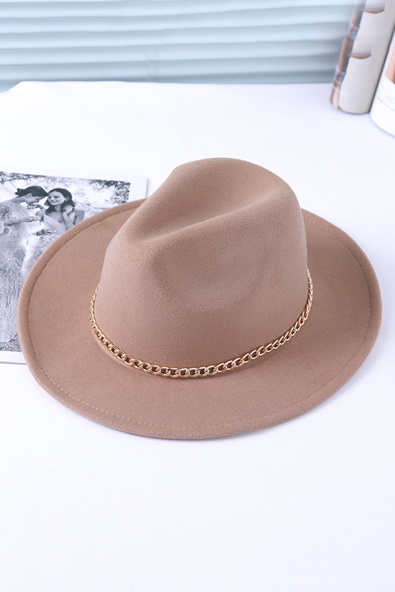 WOMEN CHAIN WIDE-BRIMMED FELT HAT FEDORA