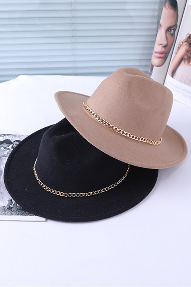 WOMEN CHAIN WIDE-BRIMMED FELT HAT FEDORA