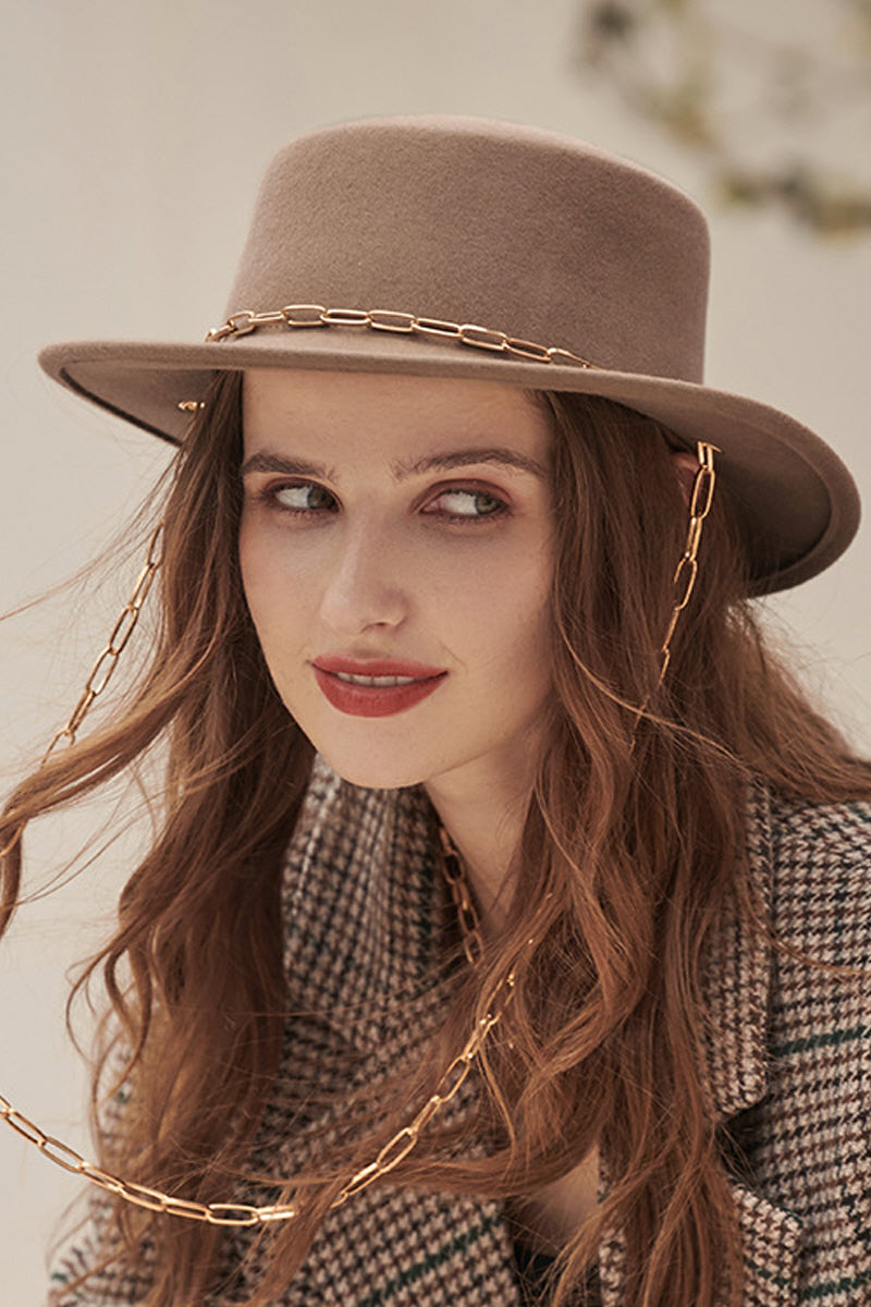 WOMEN WIDE-BRIMMED WARM CHAIN COWBOY HAT