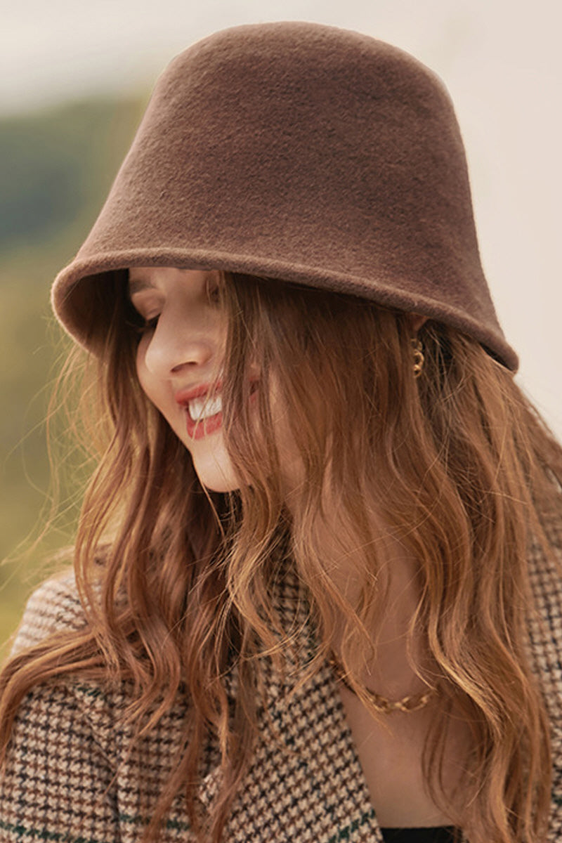 WOMEN WINTER WOOL SOLID COLOR BUCKET HAT