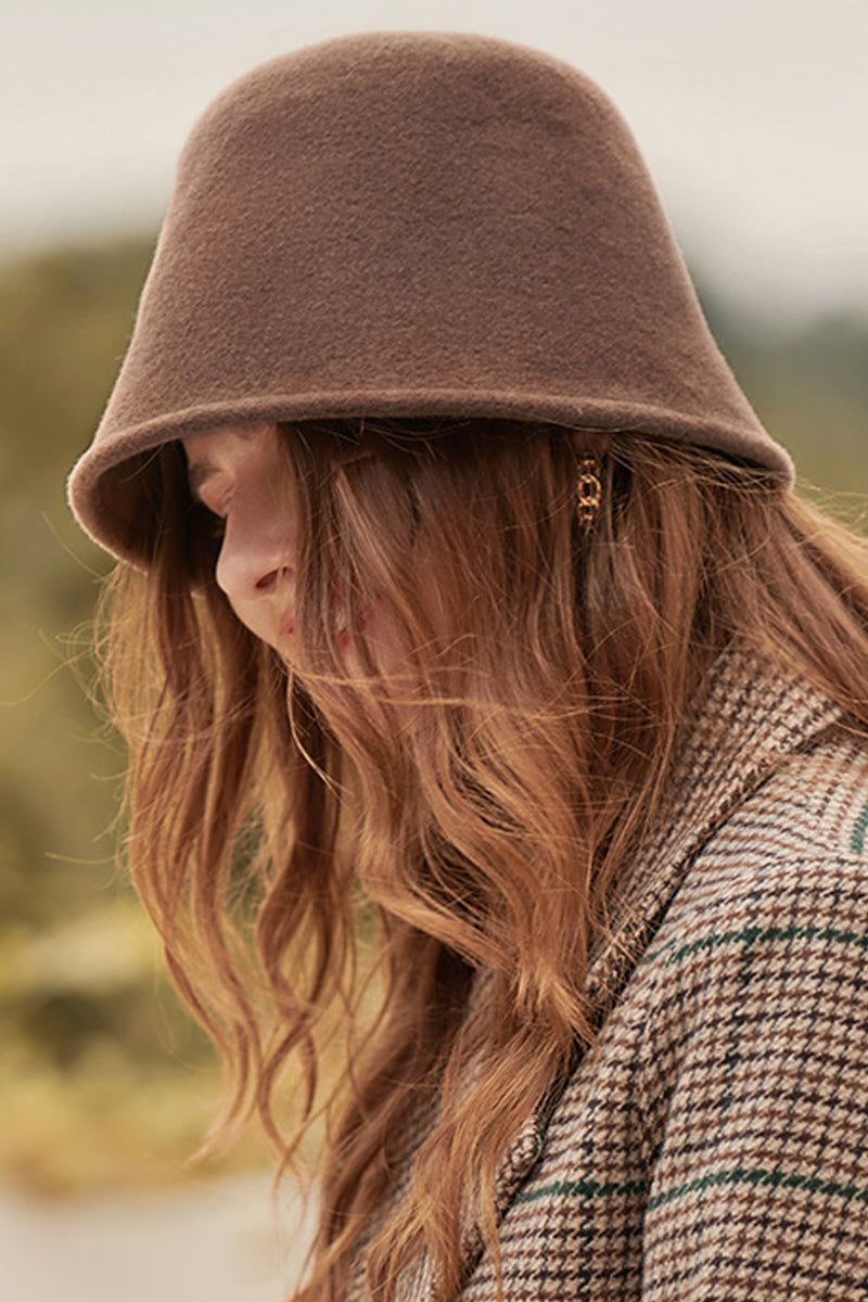 WOMEN WINTER WOOL SOLID COLOR BUCKET HAT