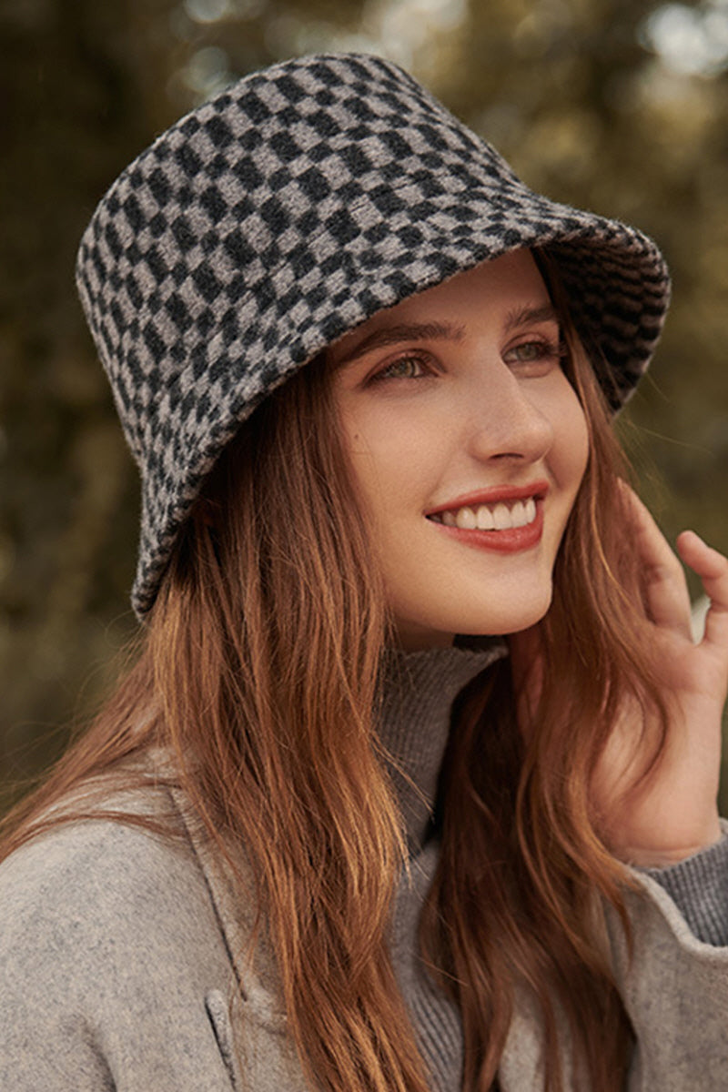 WOMEN FASHION WARM PLAID BUCKET HAT