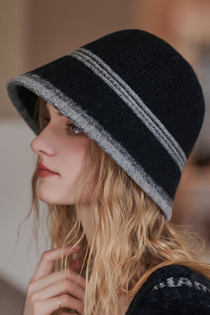 WOMEN RETRO WARM KNIT FELT HAT BUCKET HAT