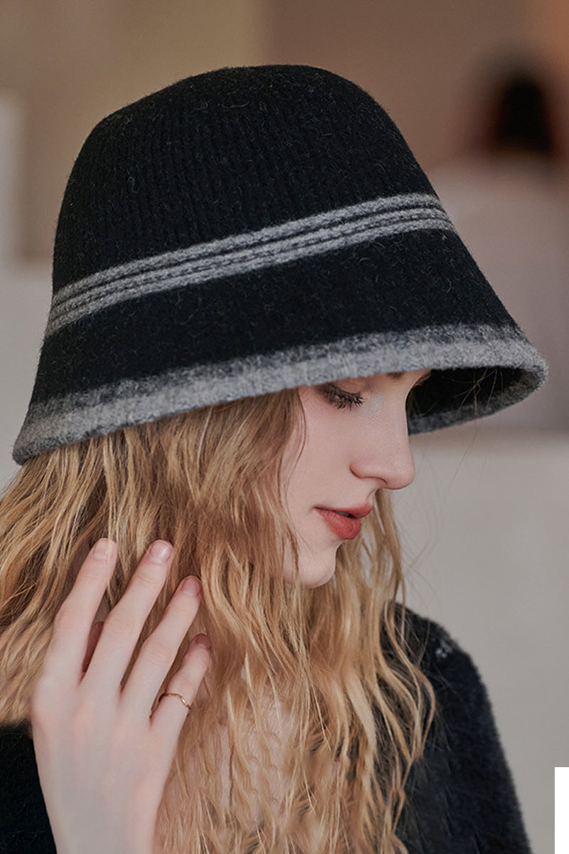 WOMEN RETRO WARM KNIT FELT HAT BUCKET HAT