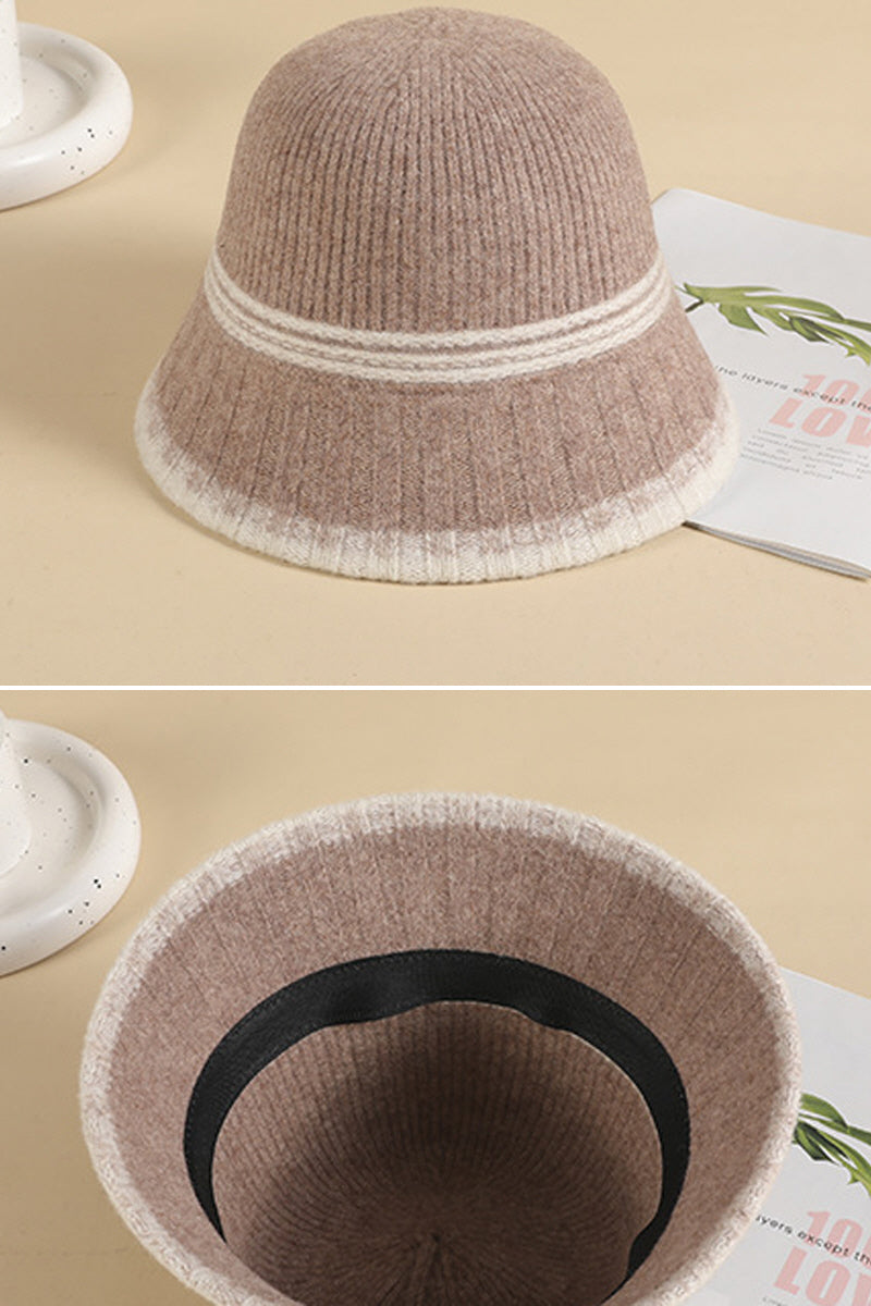 WOMEN RETRO WARM KNIT FELT HAT BUCKET HAT