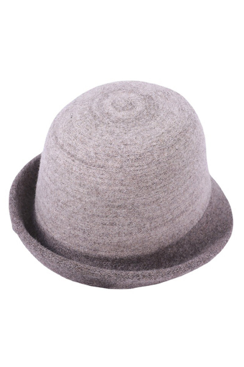 WOMEN RETRO WARM CURLING FELT HAT BUCKET HAT