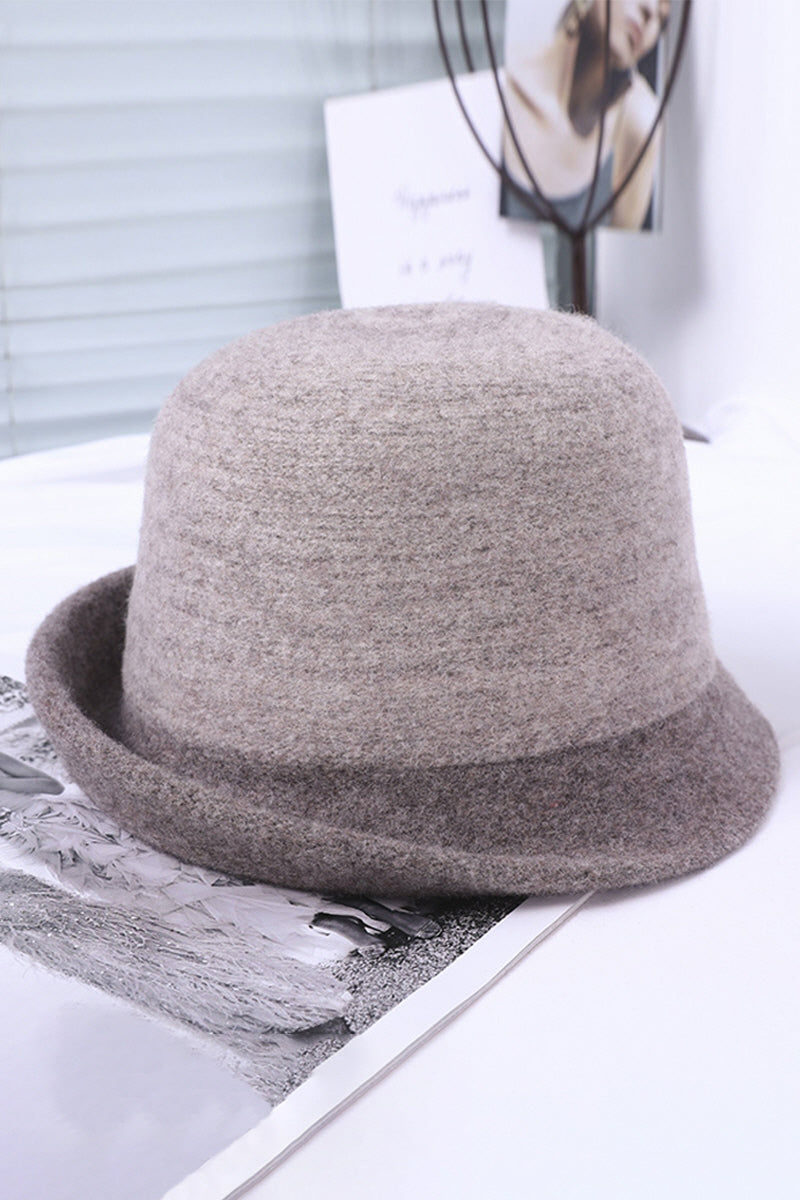 WOMEN RETRO WARM CURLING FELT HAT BUCKET HAT