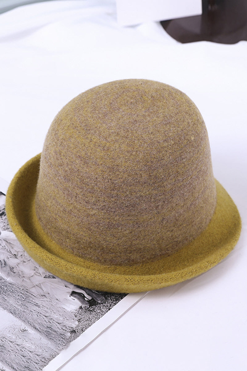 WOMEN RETRO WARM CURLING FELT HAT BUCKET HAT