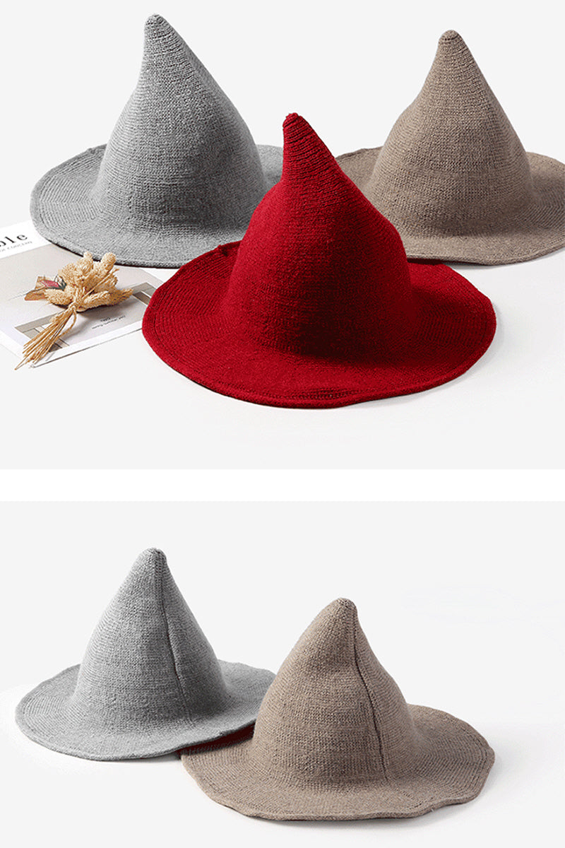 WOMEN WITCH HAT FOR HALLOWEEN SPIRE KNITTED CAP