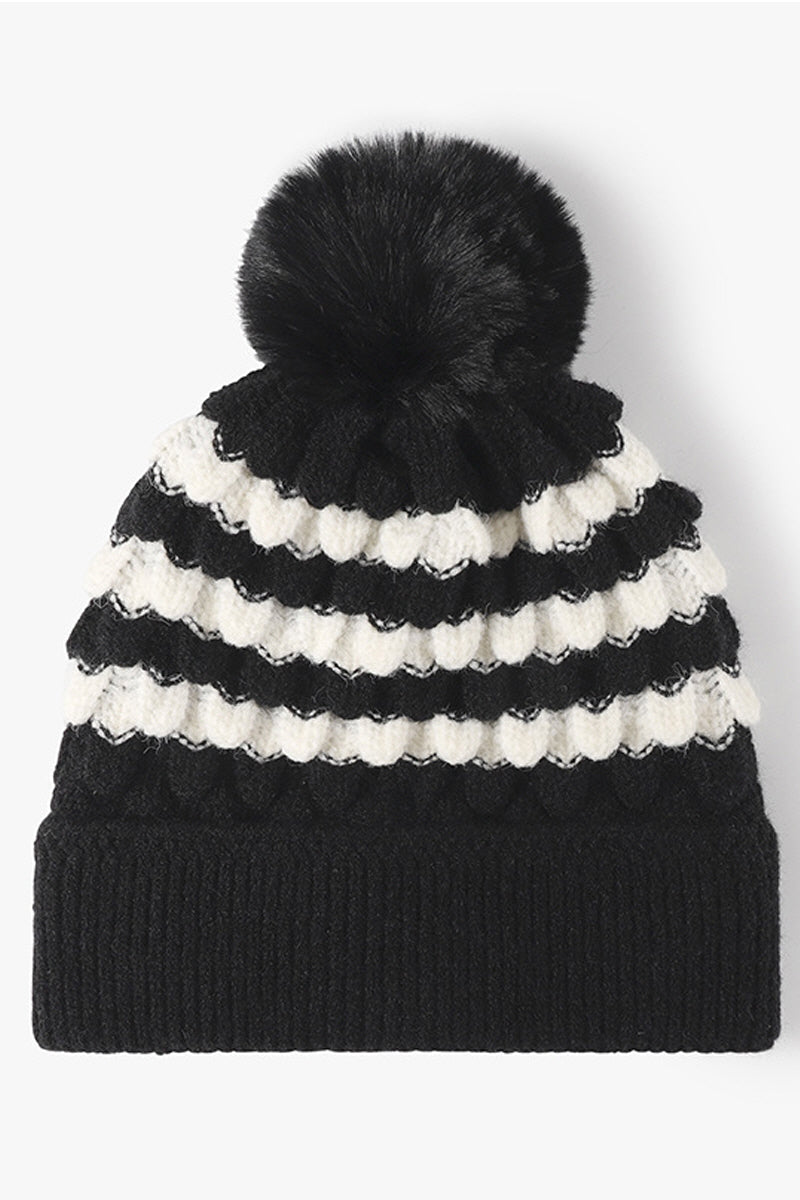 WOMEN FASHION FUR BALL COLOR MATCHING KNIT HAT