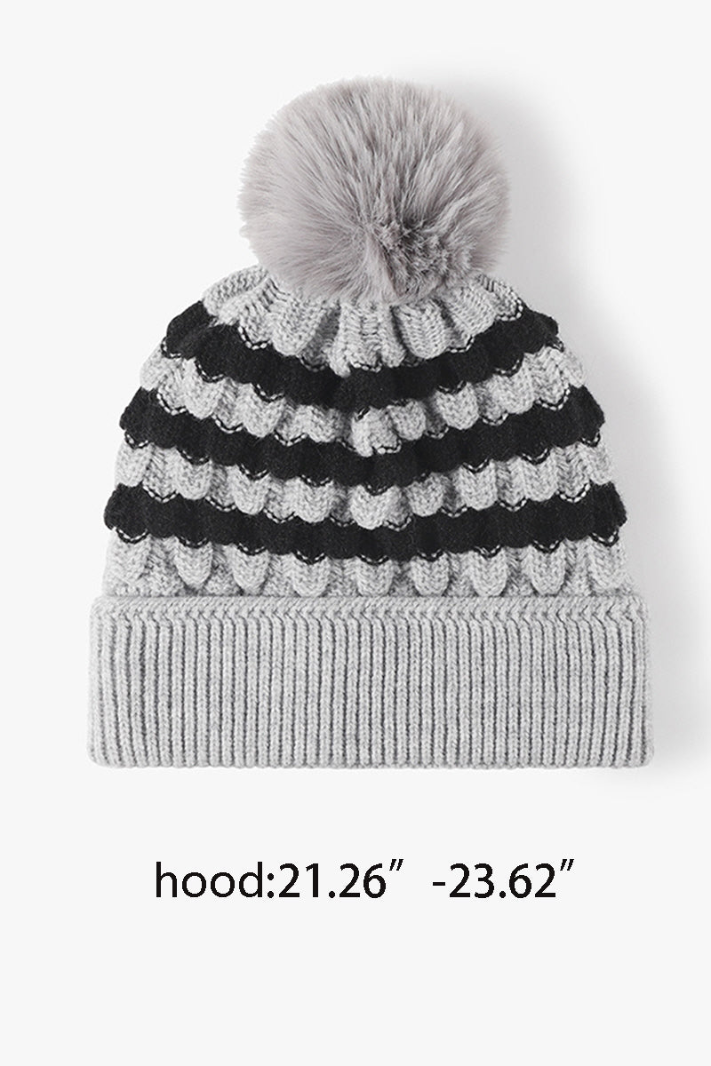 WOMEN FASHION FUR BALL COLOR MATCHING KNIT HAT