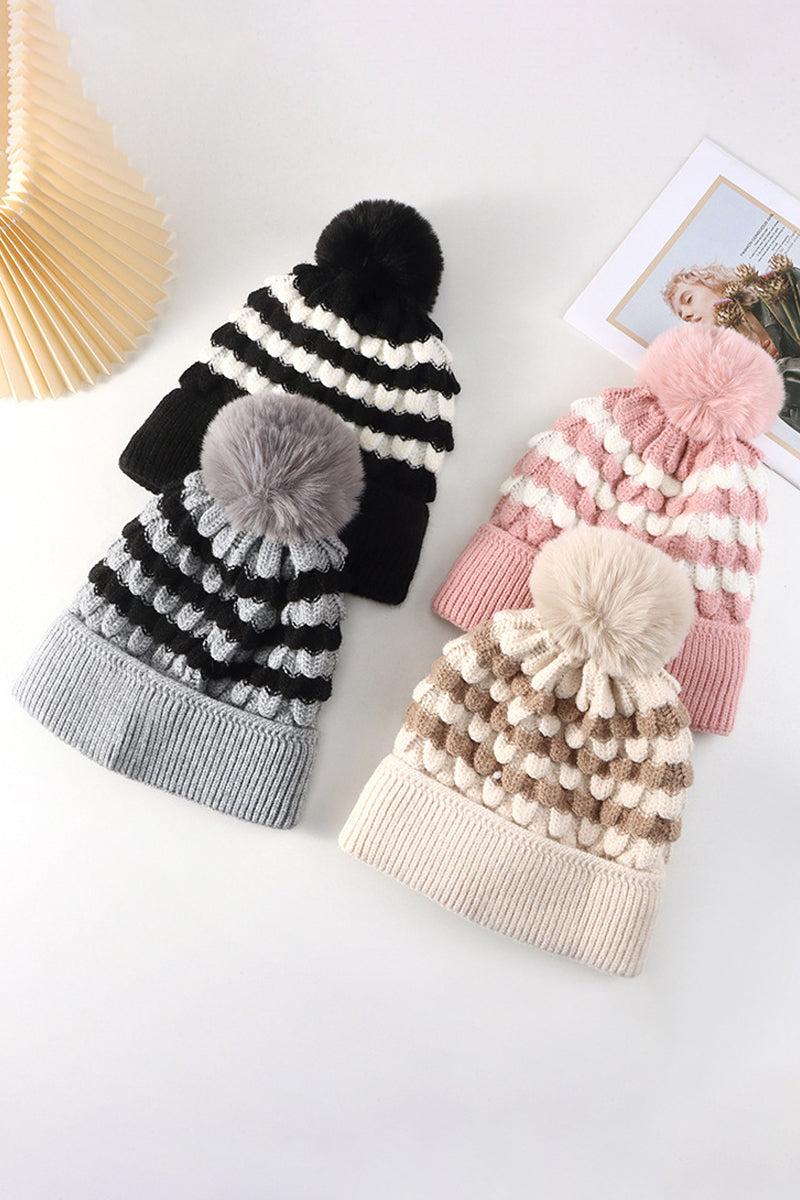 WOMEN FASHION FUR BALL COLOR MATCHING KNIT HAT