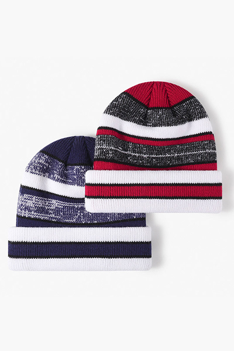 WOMEN DOUBLE-LAYER WARM COLOR MATCHING KNITTED HAT