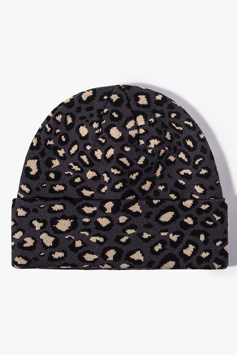 WOMEN SIMPLE LEOPARD KNIT THREAD CAP