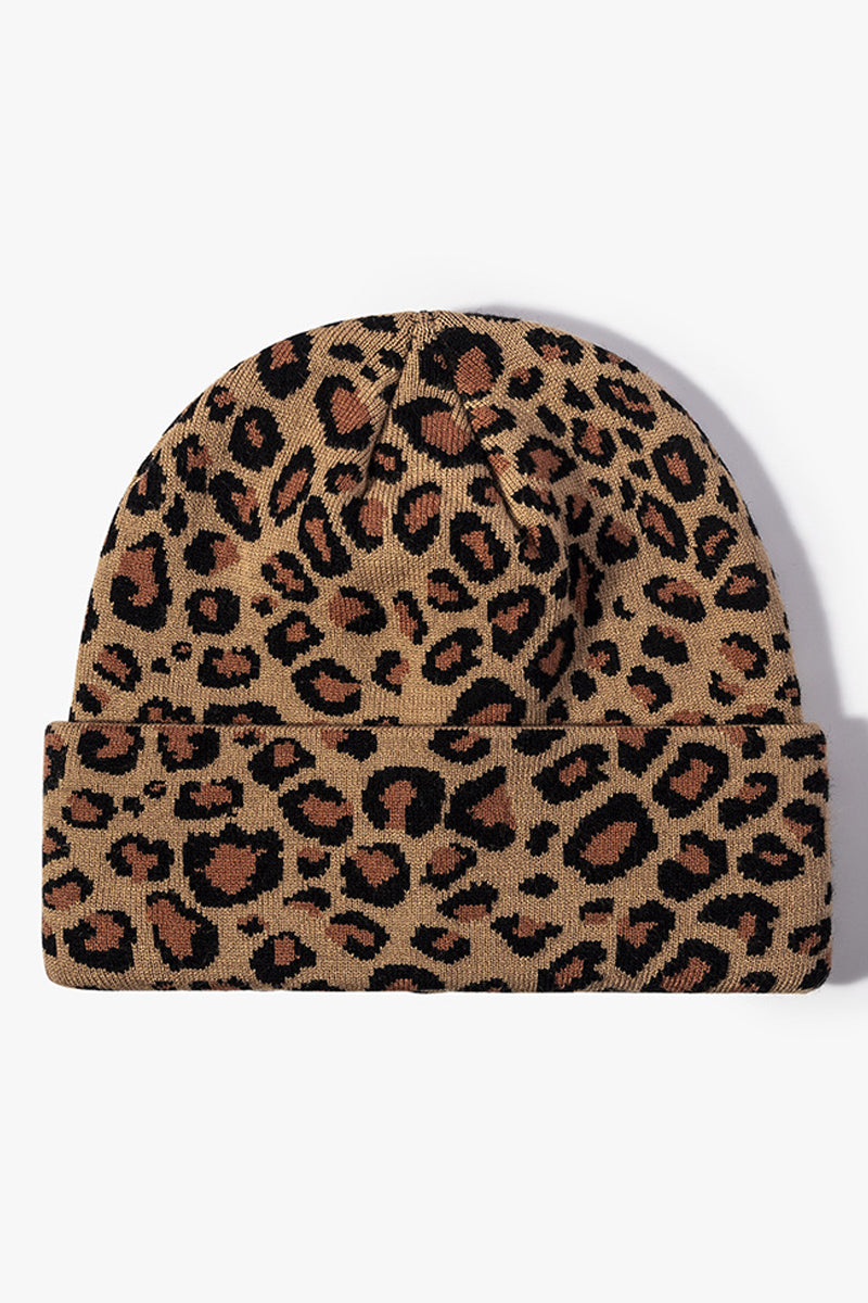 WOMEN SIMPLE LEOPARD KNIT THREAD CAP