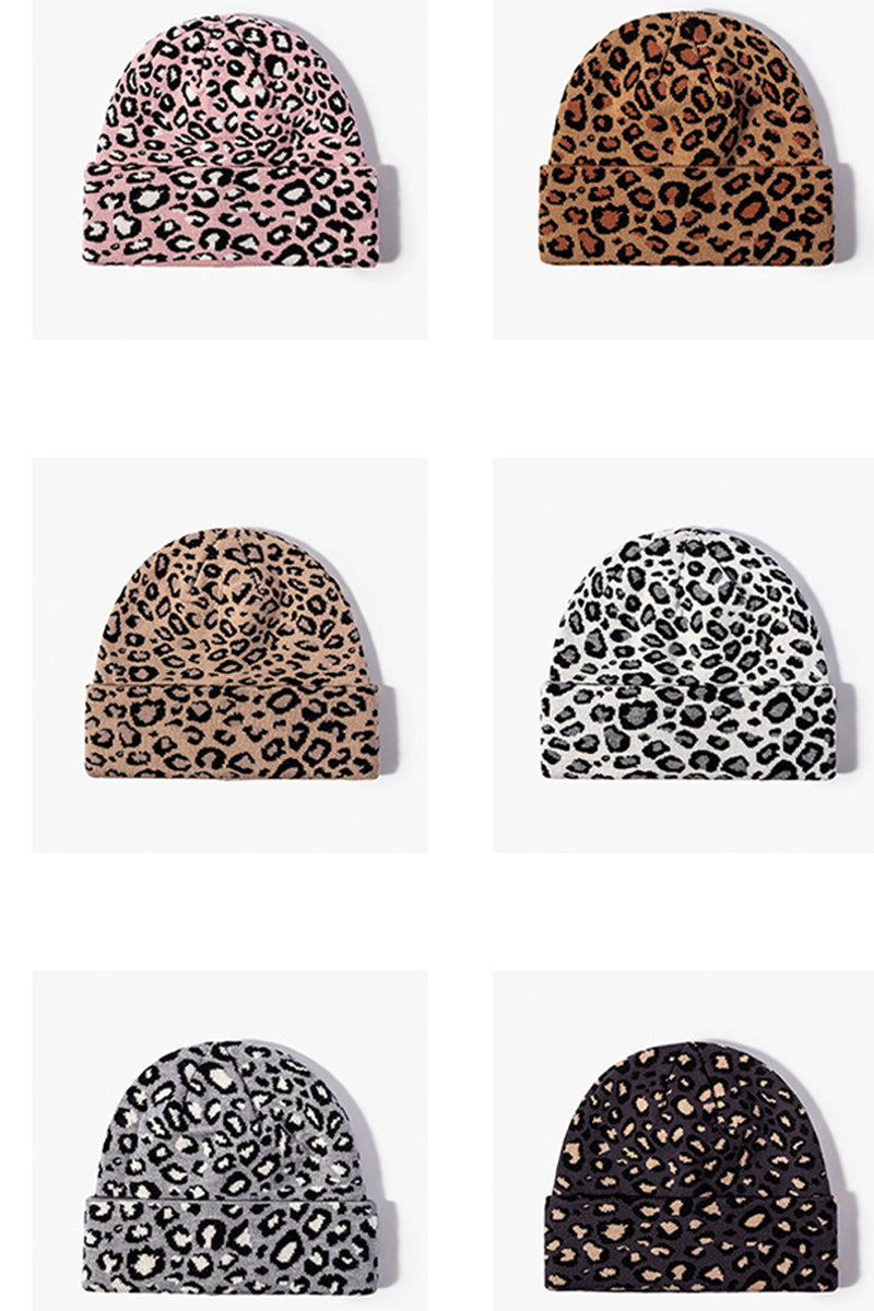 WOMEN SIMPLE LEOPARD KNIT THREAD CAP