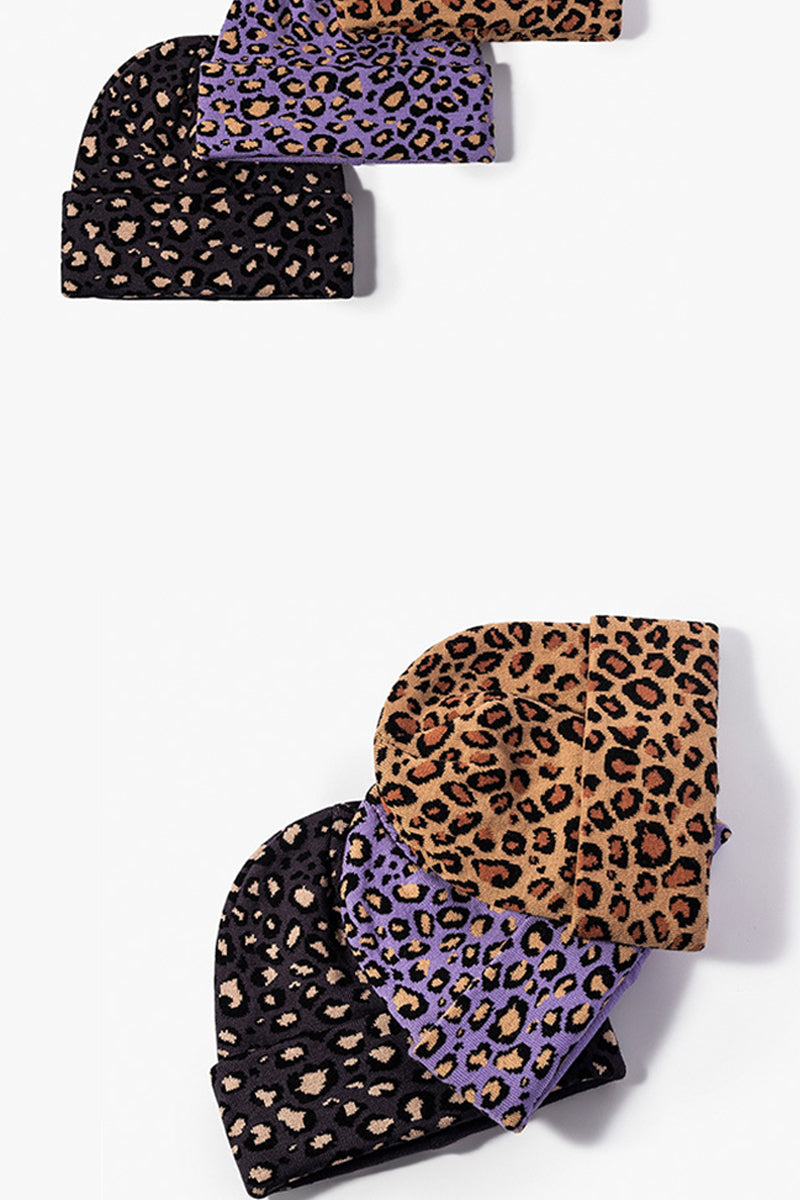 WOMEN SIMPLE LEOPARD KNIT THREAD CAP