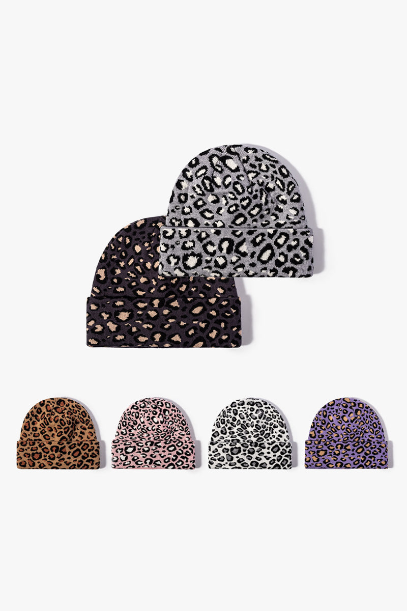 WOMEN SIMPLE LEOPARD KNIT THREAD CAP