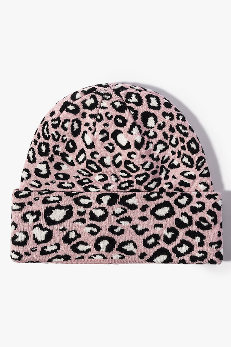 WOMEN SIMPLE LEOPARD KNIT THREAD CAP