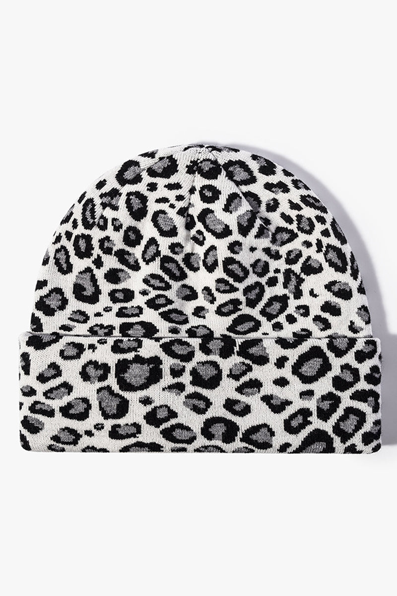 WOMEN SIMPLE LEOPARD KNIT THREAD CAP