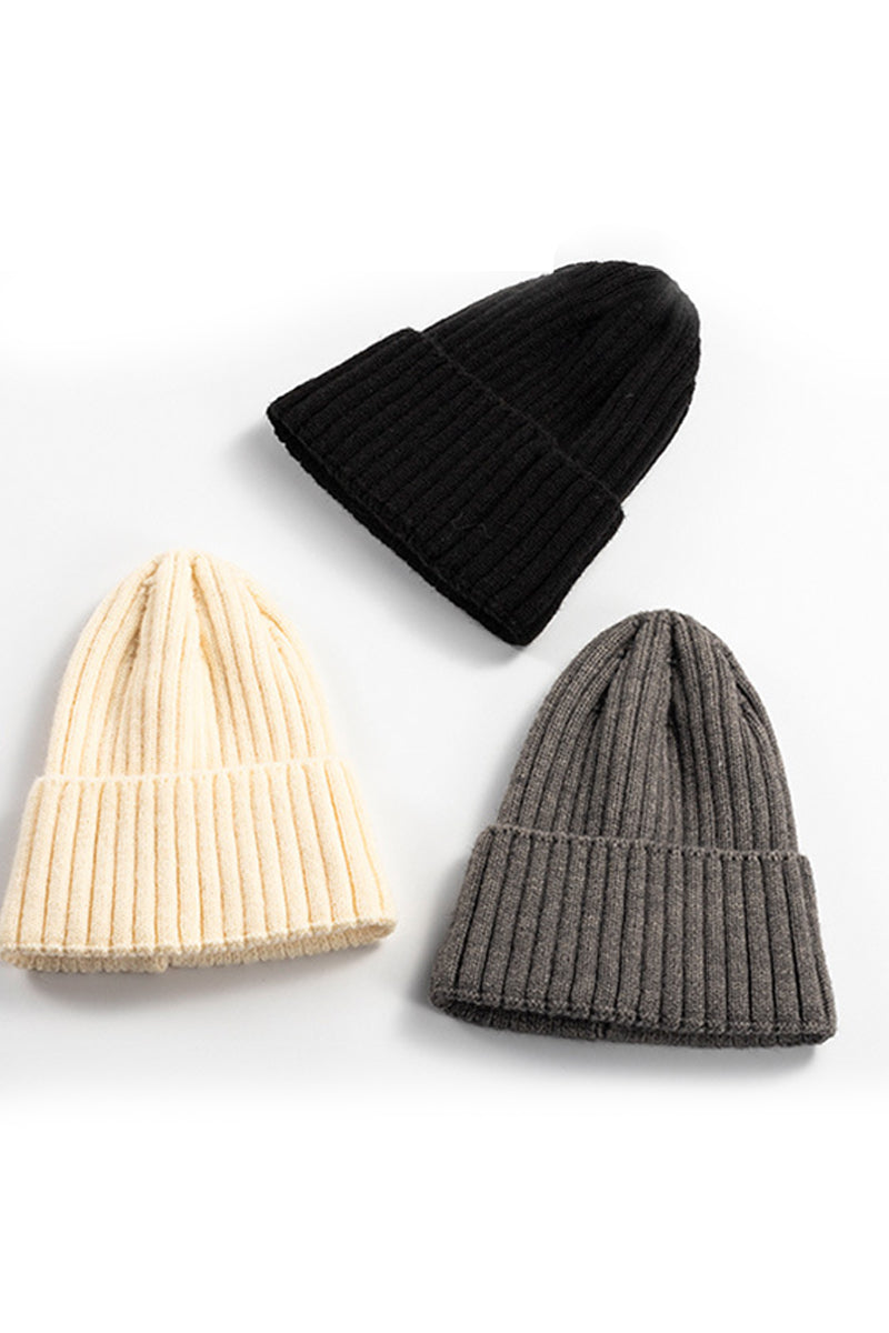 WOMEN FASHION SIMPLE WARM SOLID COLOR KNITTED HAT