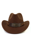 WOMEN RETRO WESTERN WIDE BELT COWBOY HAT