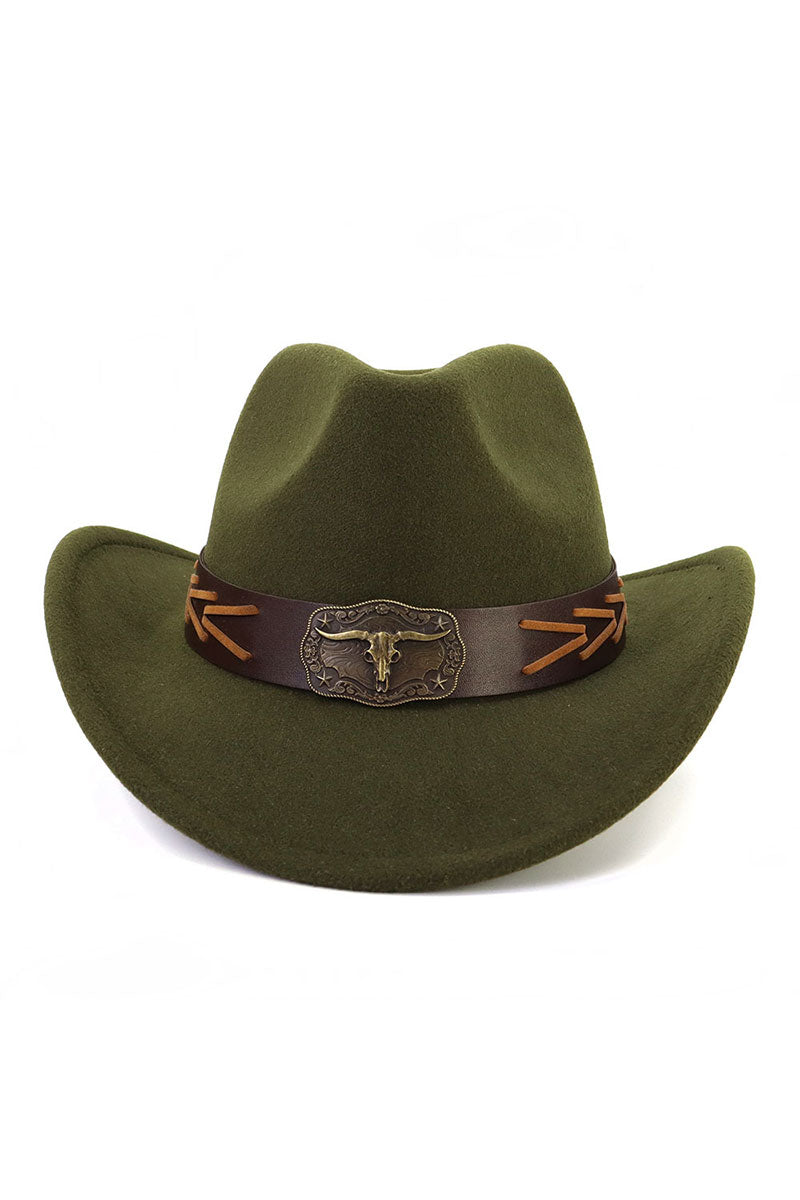 WOMEN RETRO WESTERN WIDE BELT COWBOY HAT