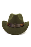 WOMEN RETRO WESTERN WIDE BELT COWBOY HAT