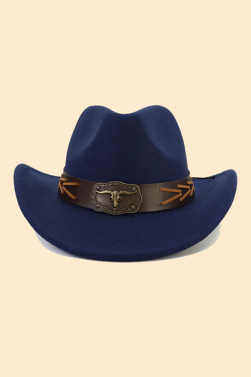 WOMEN RETRO WESTERN WIDE BELT COWBOY HAT