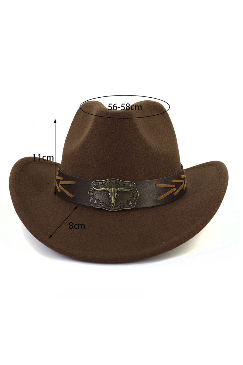 WOMEN RETRO WESTERN WIDE BELT COWBOY HAT