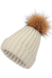 FLUFFY BALL SOLID FLIP KNIT BEANIE