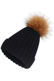 FLUFFY BALL SOLID FLIP KNIT BEANIE