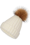 FLUFFY BALL SOLID FLIP KNIT BEANIE