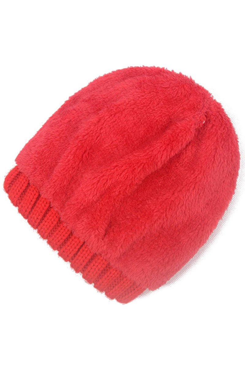 FLUFFY BALL SOLID FLIP KNIT BEANIE