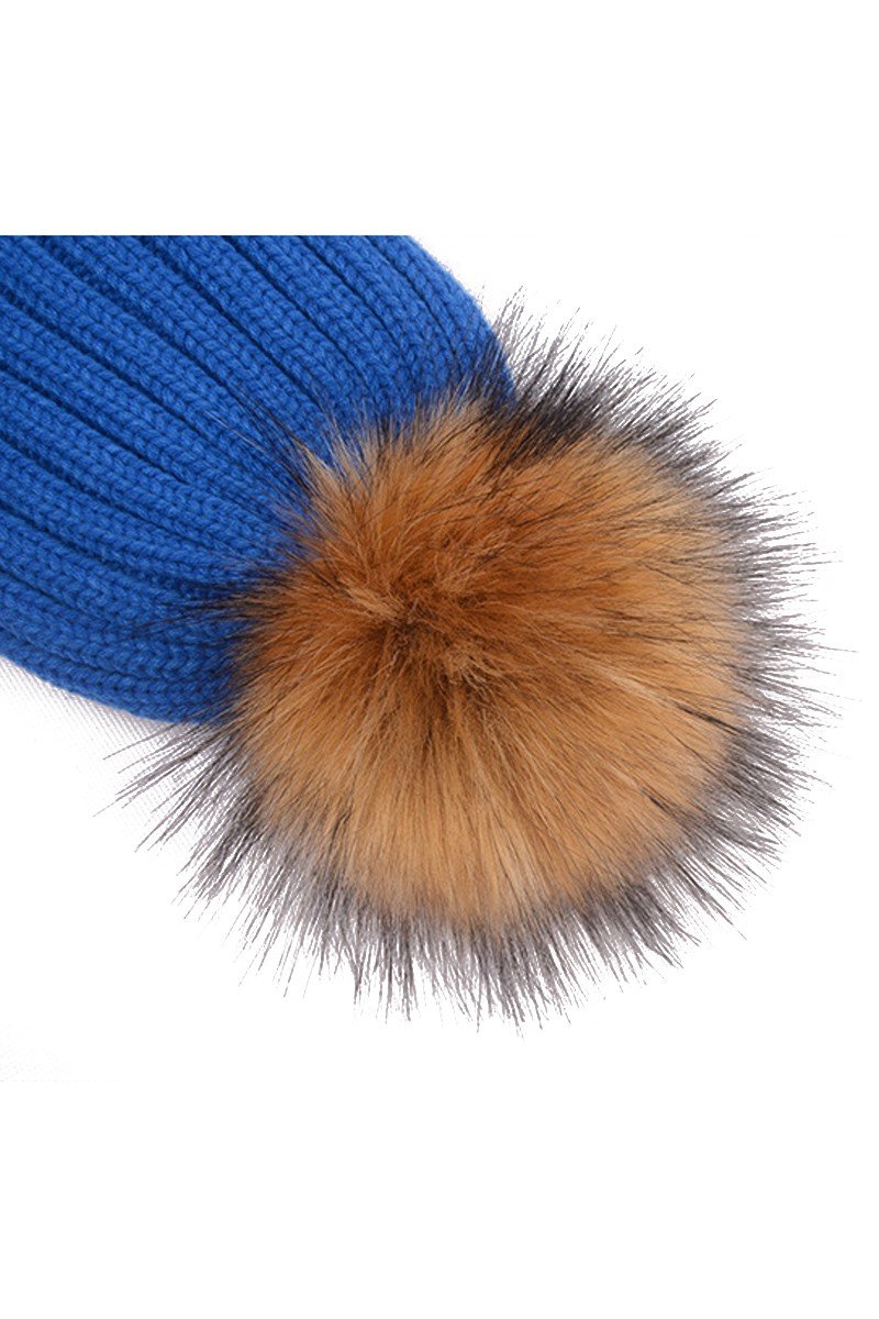 FLUFFY BALL SOLID FLIP KNIT BEANIE