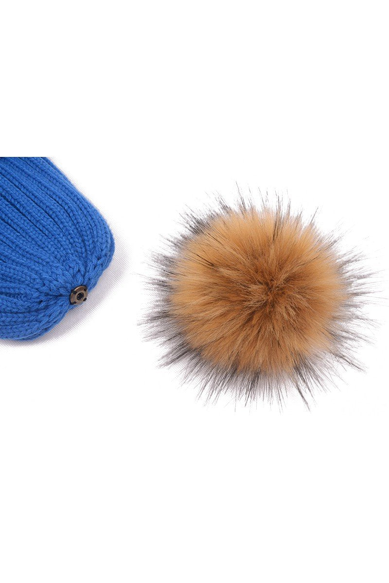 FLUFFY BALL SOLID FLIP KNIT BEANIE