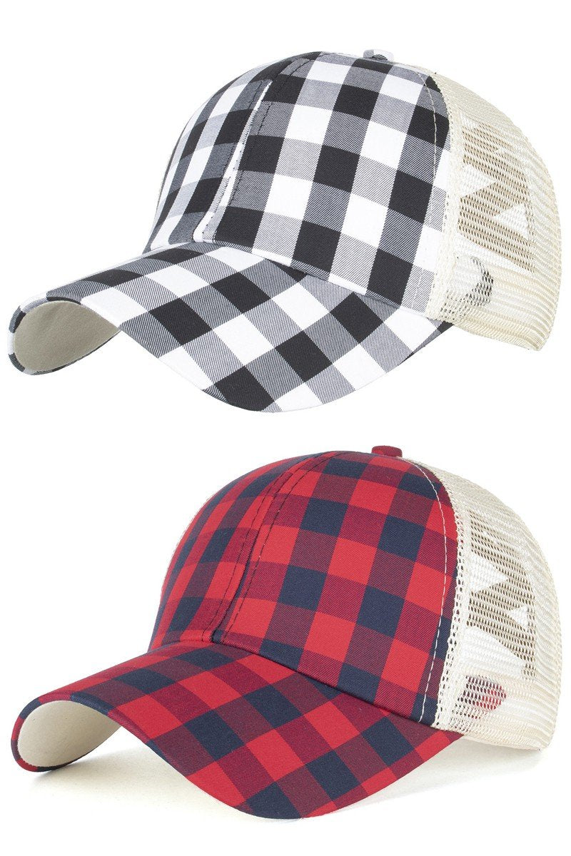 PLAID MESH BACK TRENDY CAP