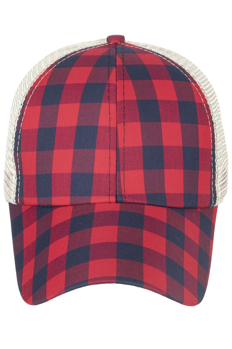 PLAID MESH BACK TRENDY CAP