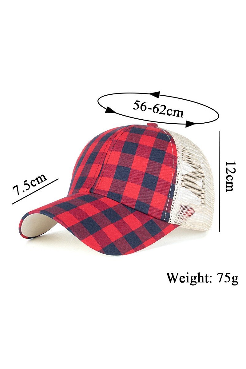 PLAID MESH BACK TRENDY CAP