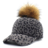 LEOPARD ANIMAL PRINTING FURY WARM POM POM BASEBALL CAP