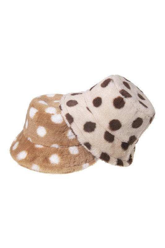 FALL, WINTER BIG DOT PATTERN FLUFFY BUCKET HAT