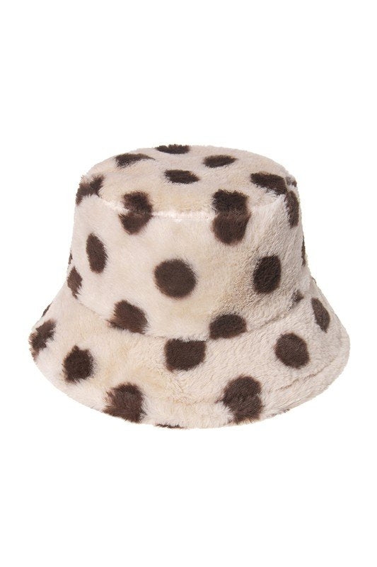 FALL, WINTER BIG DOT PATTERN FLUFFY BUCKET HAT