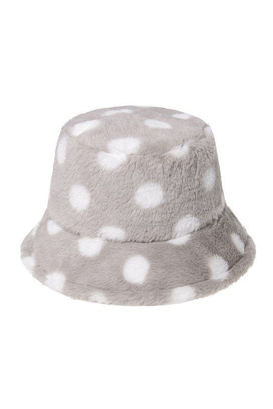 FALL, WINTER BIG DOT PATTERN FLUFFY BUCKET HAT