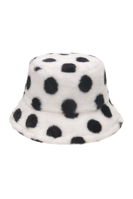 FALL, WINTER BIG DOT PATTERN FLUFFY BUCKET HAT