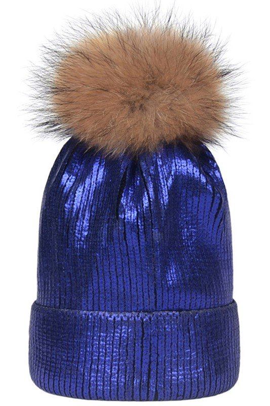 METALLIC SPARKLY FLUFFY POM POM BEANIE