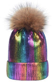 METALLIC SPARKLY FLUFFY POM POM BEANIE