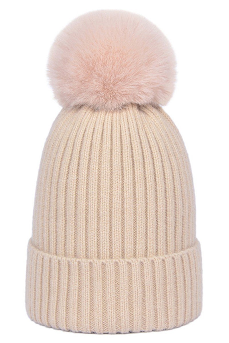 SOLID SIMPLE BASIC POM POM KNIT BEANIE