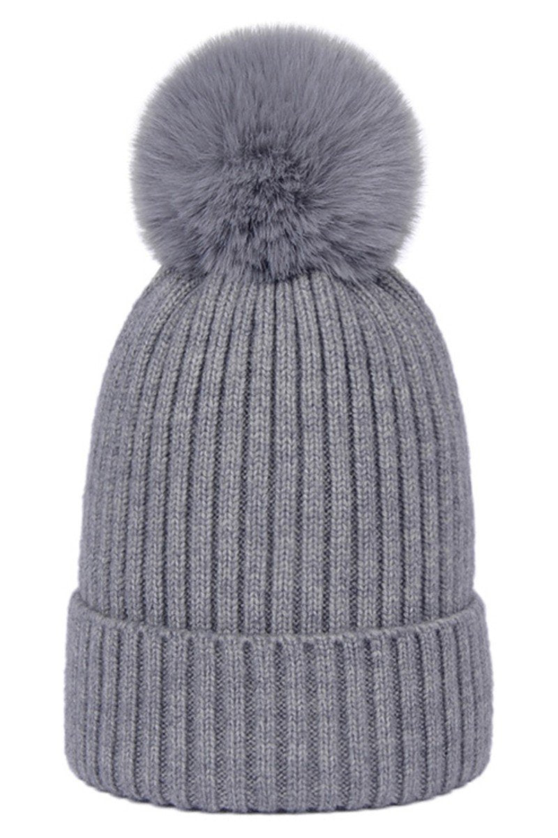 SOLID SIMPLE BASIC POM POM KNIT BEANIE