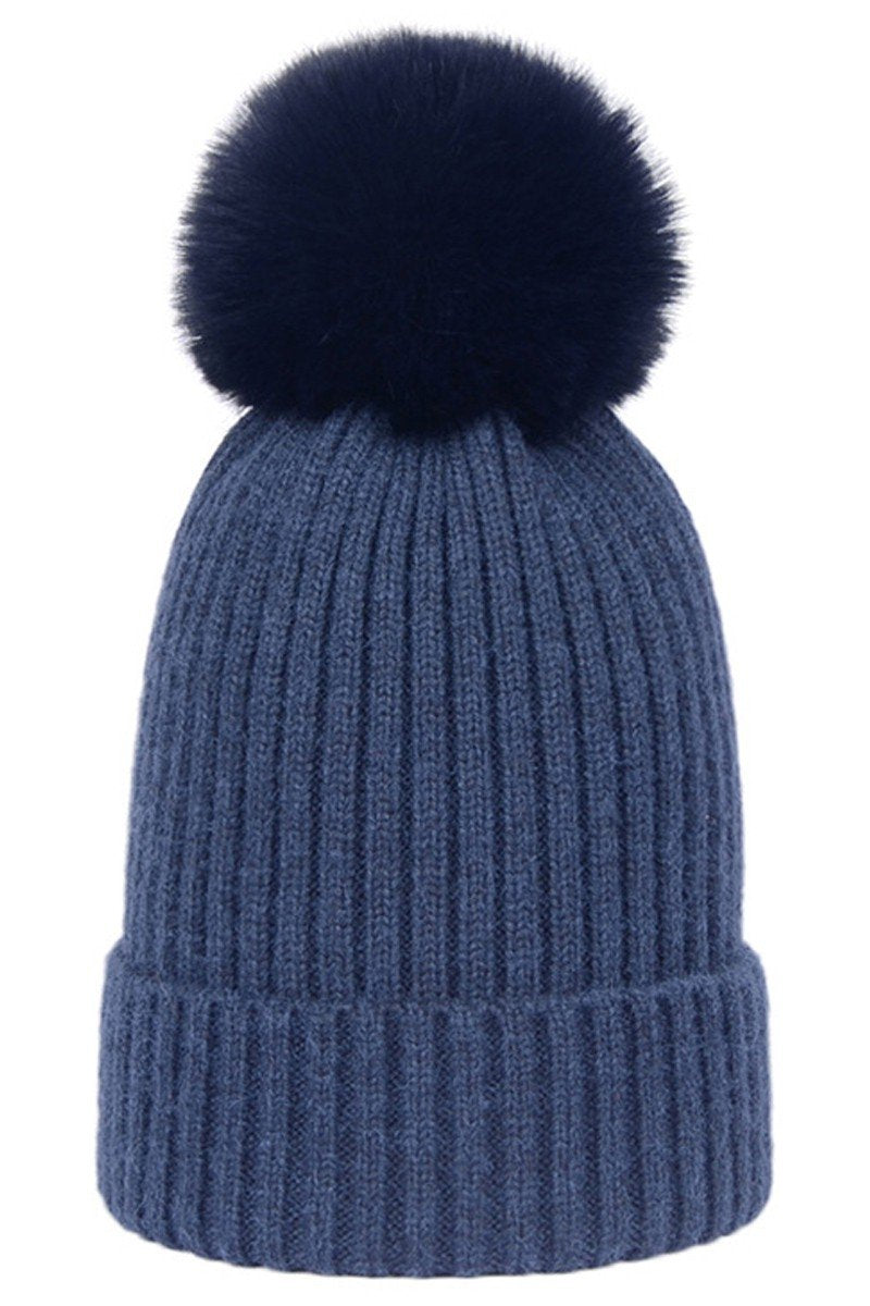 SOLID SIMPLE BASIC POM POM KNIT BEANIE